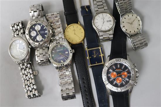 Eight assorted gentlemans wrist watches including an Omega quartz.